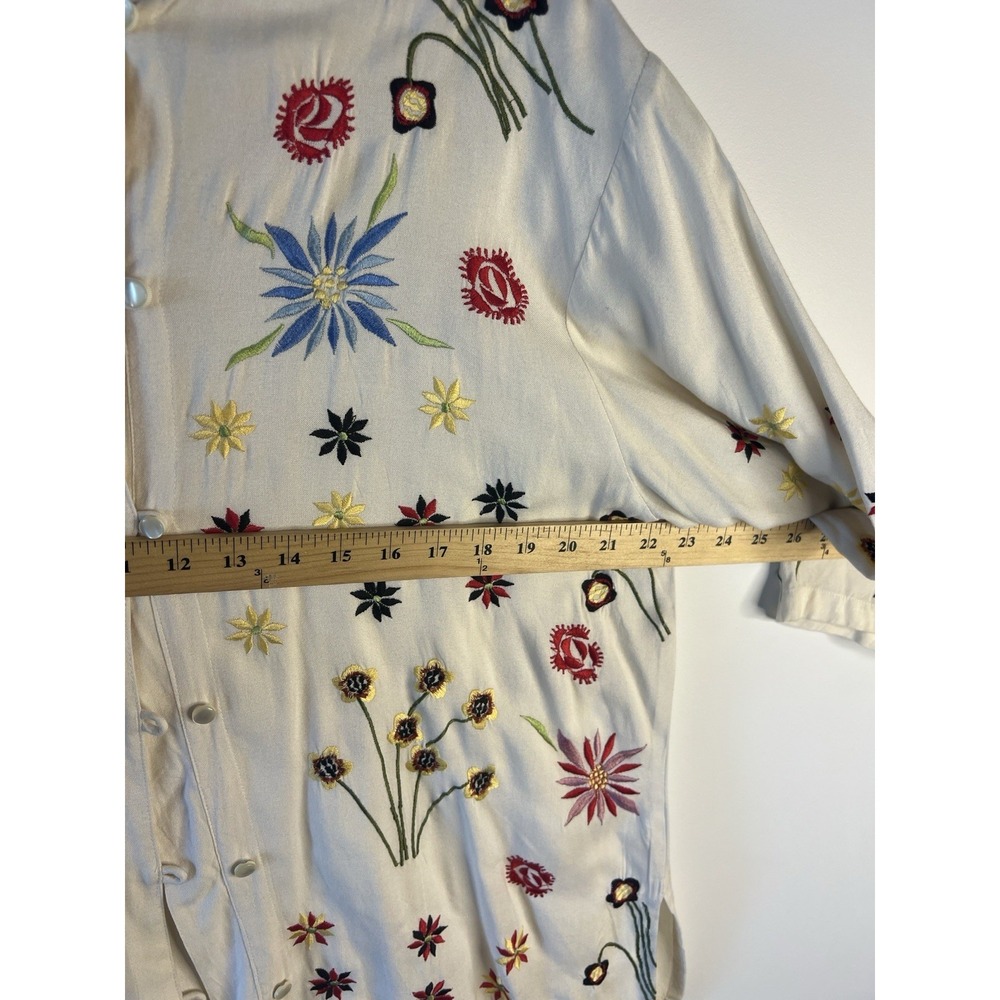 Vtg Floral Embroidered Boho Top Women 16 Unique Artsy Lagenlook Summer - Picture 11 of 11